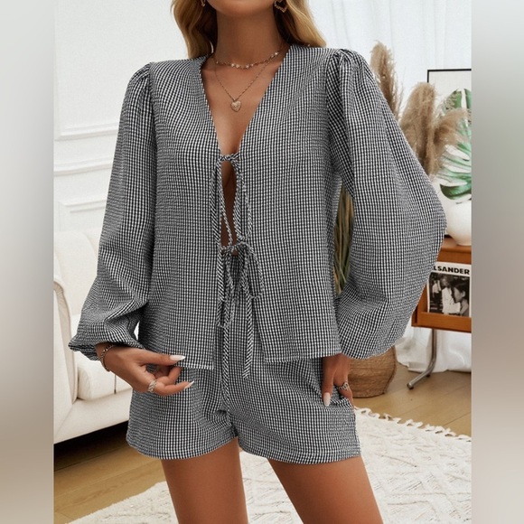 Tie front long sleeve lounge set sage - Picture 7 of 10